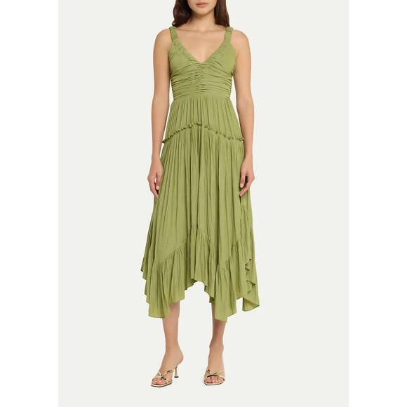 NEW RAMY BROOK cleo handkerchief midi dress in green